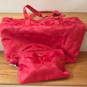 Coach nylon weekender tote vermillion, NWT